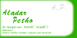 aladar petho business card